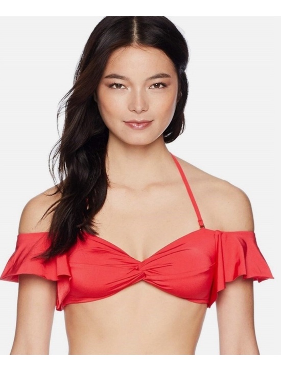 Trina Turk Other - Trina Turk Red Ruffle Sleeve Bandeau Bikini Top Off Shoulder Swim Size 6 NWT